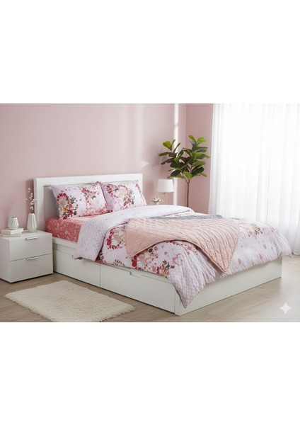 Çift Kişilik Nevresimli Örtü Seti Romantik Gri Pudra