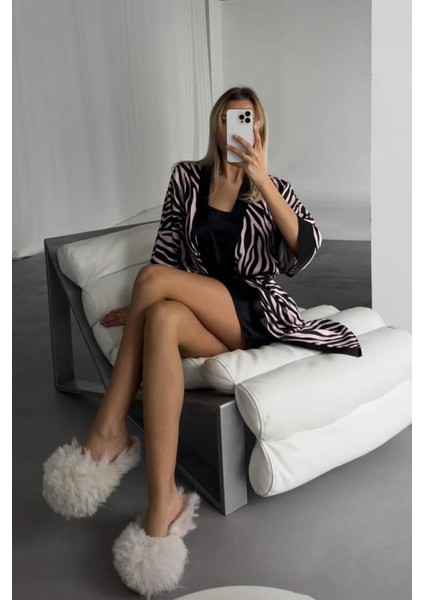 Pudra Siyah Leopar Dijital Baskılı Gecelik & Pudra Siyah fiyatları