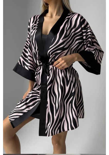 Pudra Siyah Leopar Dijital Baskılı Gecelik & Pudra Siyah modelleri