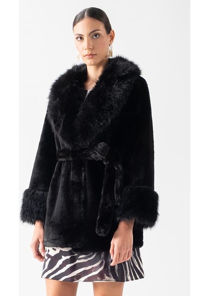 Diotisalvi Şal Yaka Kol Kürklü Peluş Kaban Siyah fiyatları