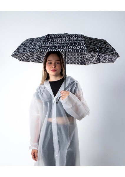 Şık Geometrik Desenli Tam Otomatik Siyah Kadın Şemsiye fiyatları