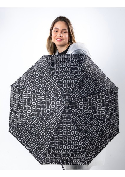 Şık Geometrik Desenli Tam Otomatik Siyah Kadın Şemsiye modelleri