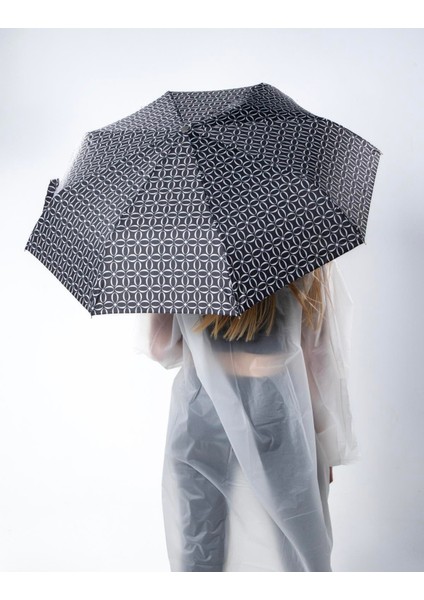 Şık Geometrik Desenli Tam Otomatik Siyah Kadın Şemsiye fırsatları