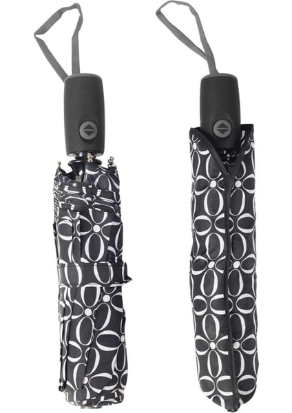 Şık Geometrik Desenli Tam Otomatik Siyah Kadın Şemsiye indirimleri