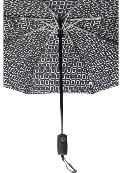 Şık Geometrik Desenli Tam Otomatik Siyah Kadın Şemsiye