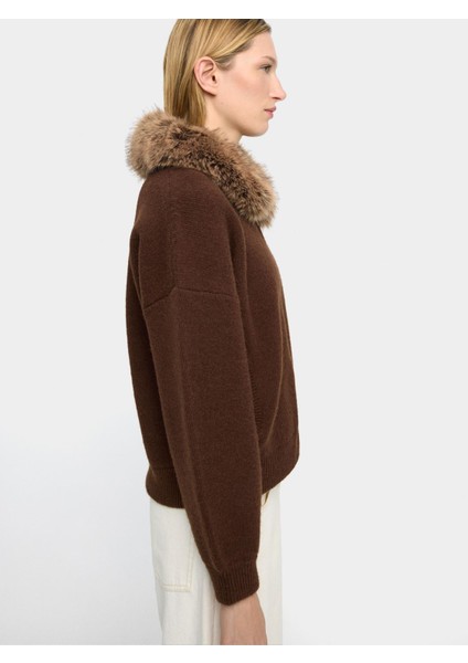 Suni Kürk Yakalı Örme Hırka indirimleri