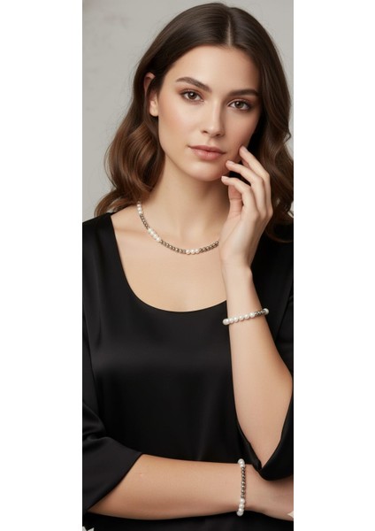 Esu Gümüş ve Inci Detay Kolye Bıleklık Set