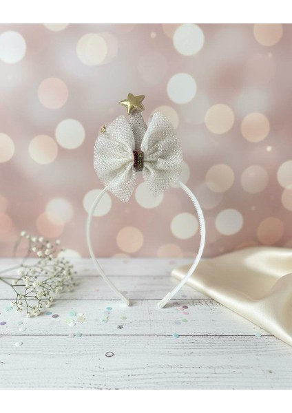 Kız Çocuk Simli Kumaş Prenses Taç Krem