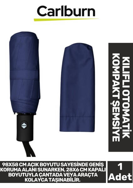 Lacivert, 8 Telli, Otomatik, Su Geçirmez, Rüzgar Dayanıklı, Kompakt Şemsiye