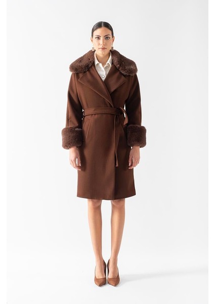 Friedricks Kruvaze Yakası Kolları Kürklü Kaban Kahve