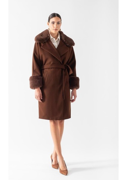 Friedricks Kruvaze Yakası Kolları Kürklü Kaban Kahve fırsatları