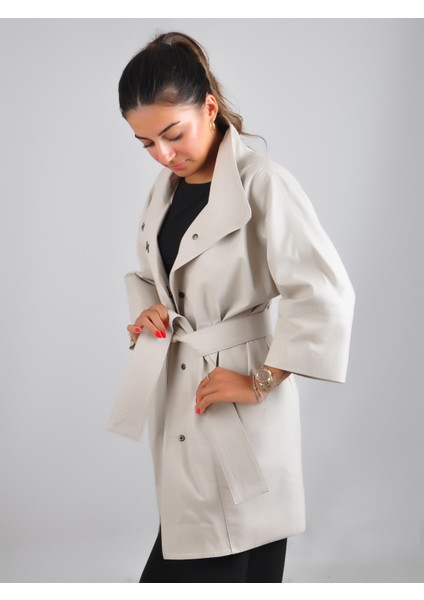 hakiki kuzu derisi kaban çıtçıtlı kemerli oversize