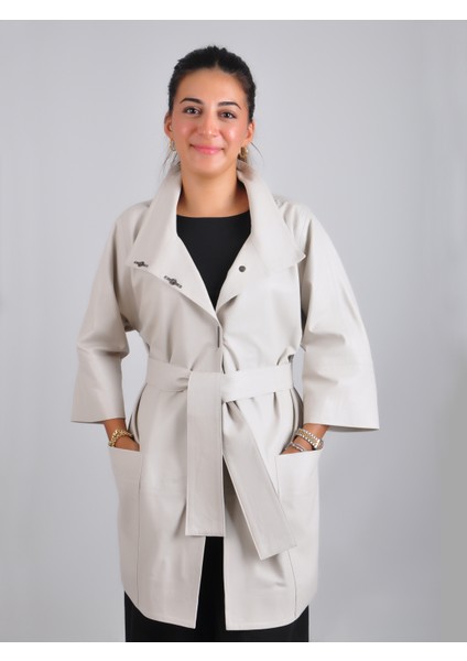 hakiki kuzu derisi kaban çıtçıtlı kemerli oversize