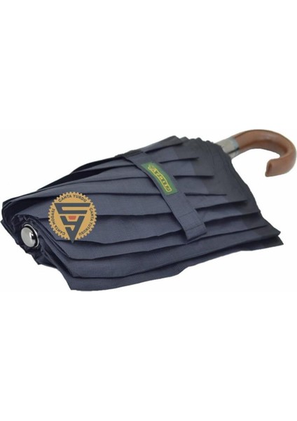 Kısa Deri Saplı Çok Renkli 10 Telli Şemsiye, Şık ve Dayanıklı Tasarım