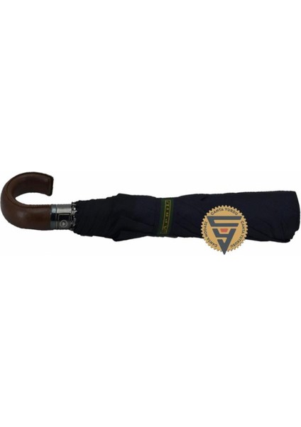 Kısa Deri Saplı Çok Renkli 10 Telli Şemsiye, Şık ve Dayanıklı Tasarım