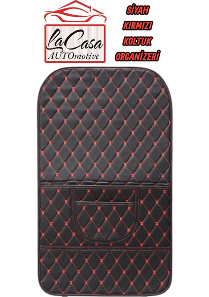Koltuk Organizeri,koltuk Arkası Koruması, Araç Koltuk Arkası Deri(Vinil) Organizeri(SİYAH-KIRMIZI)