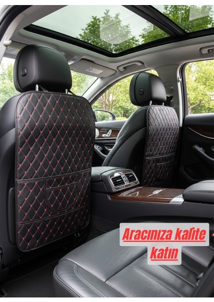 Koltuk Organizeri,koltuk Arkası Koruması, Araç Koltuk Arkası Deri(Vinil) Organizeri(SİYAH-KIRMIZI) fiyatları