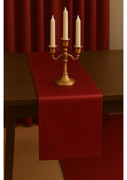 Saten Dokulu Bordo Runner , Masa Örtüsü, Amerikan Servis
