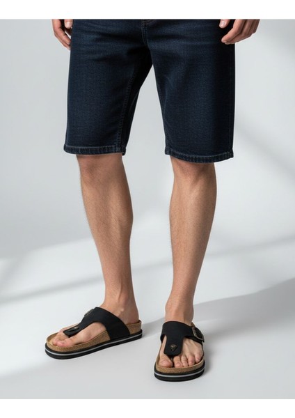 H2514 Hakiki Nubuk Deri Ortopedik Parmak Arası Siyah Erkek Terlik