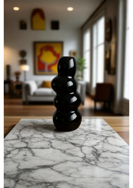 Modern Siyah Dekoratif Obje – Seramik Vazo Biblo |salon Konsol Ofis Masa Üstü Aksesuarı 17 x 8 cm