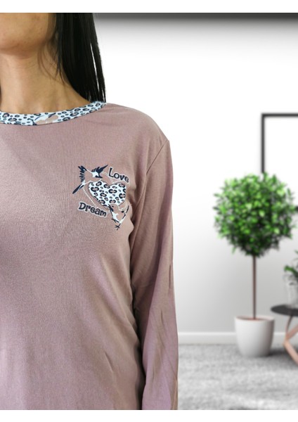 Love Dream Kalp Desenli Pamuk Kadın Pijama Takımı (G.Kurusu) Kahv