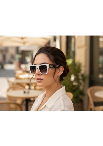 Comcarrox-K Kadın Beyaz Güneş Gözlüğü Büyük Lensli UV400 Cr-39 Lens