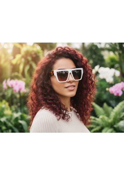 Comcarrox-K Kadın Beyaz Güneş Gözlüğü Büyük Lensli UV400 Cr-39 Lens