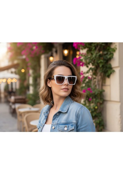 Comcarrox-K Kadın Beyaz Güneş Gözlüğü Büyük Lensli UV400 Cr-39 Lens