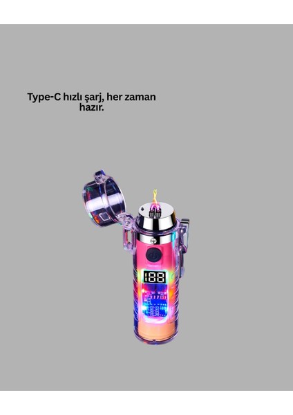 Tip C Şarjlı Dijital Ekranlı Çakmak ve El Feneri - SB001M-47UEV8 fırsatları