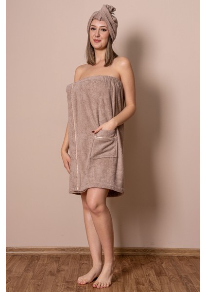 Sauna Seti – Çıtçıtlı Banyo Havlusu & Düğmeli Baş Havlusu (Bone)