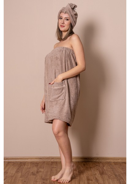 Sauna Seti – Çıtçıtlı Banyo Havlusu & Düğmeli Baş Havlusu (Bone) modelleri