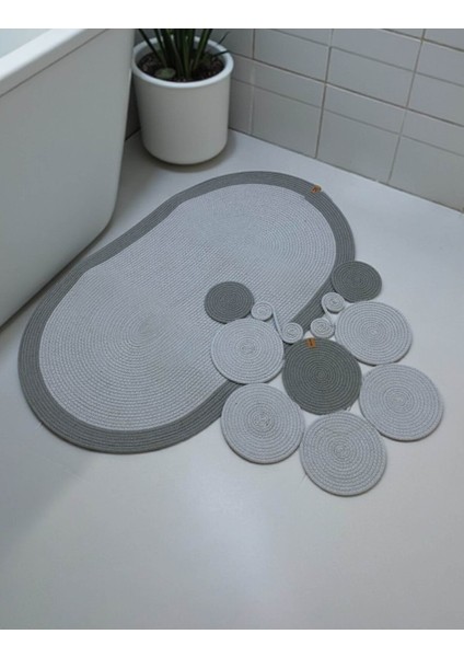 Banyo Paspas Seti 2'li Oval Model (60X100 ve 51X60 Cm) | Modern Tarz Hasır Görünümlü