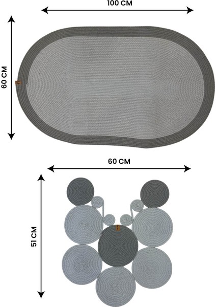 Banyo Paspas Seti 2'li Oval Model (60X100 ve 51X60 Cm) | Modern Tarz Hasır Görünümlü