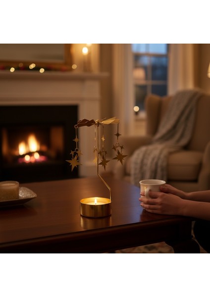 Isı Ile Dönen Dekoratif Yıldız Tasarımlı Metal Tealight Mumluk