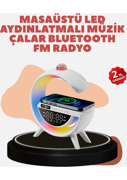 Bluetooth 5.0 Kablosuz Şarj Rampalı Fm Radyo ve Rgb Işıklı Hoparlör - SB001M-47YE01