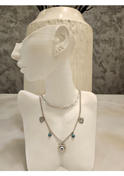 316L Paslanmaz Çelik Nazar Boncuklu Kolye