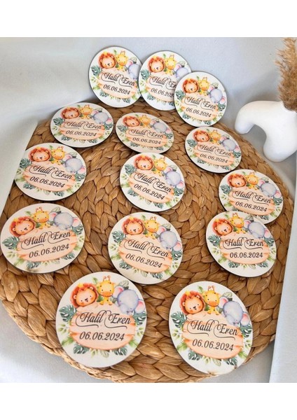 Safari Detayli Kız Erkek Bebek Mdf Magnet Hediyelik 20LI