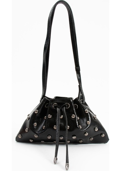 Siyah Trok Taşlı Kadın Mini Kese Omuz Çanta