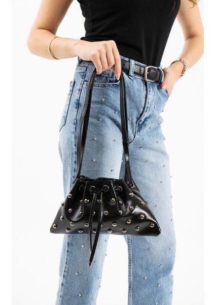 Siyah Trok Taşlı Kadın Mini Kese Omuz Çanta modelleri