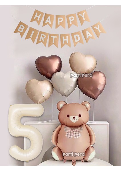 Retro Ayı Folyo Balon Kahverengi Rakam Folyo Balon Retro Kalp Folyo Balon Doğum Günü Balon Seti
