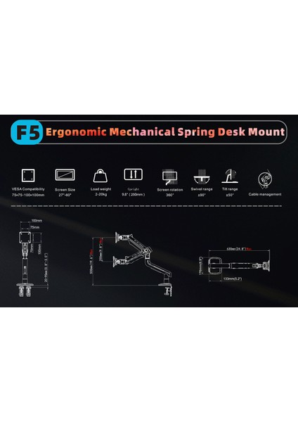 North Bayou F5-Gaming, 2-20 kg Uyumlu, 27INCH-60INCH Aralığında Büyük Ekranlar Için Profesyonel Ergonomik Oyuncu Monitör Standı ve Iş Monitör Standı