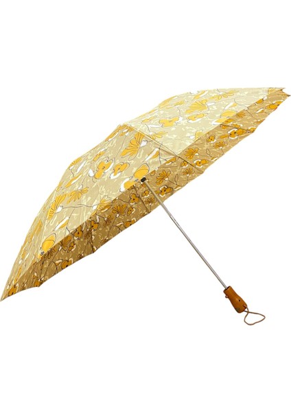 10 Tellili Kırmızı-Nikel Gövde Ahşap Saplı Şemsiye, Şık ve Dayanıklı Tasarım