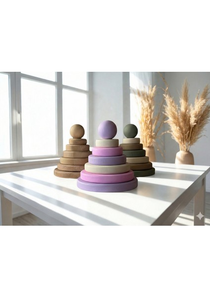 Lavanta Bahçesi Ahşap Montessori Halka Kule - Doğal Kayın Stacker Eğitici Oyuncak fiyatları