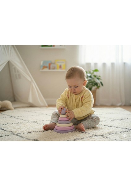 Lavanta Bahçesi Ahşap Montessori Halka Kule - Doğal Kayın Stacker Eğitici Oyuncak modelleri
