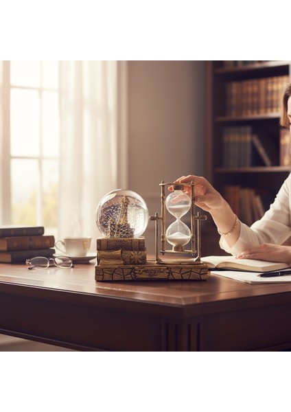 Isme Özel Dekoratif Kum Saati ve Kar Küresi Seti – Vintage Masa Üstü Süs modelleri