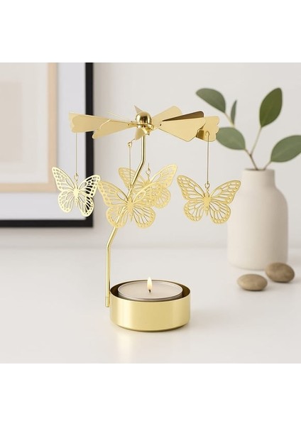Altın Renkli Döner Kelebek Isı ile Dönen Dekoratif Mumluk modelleri