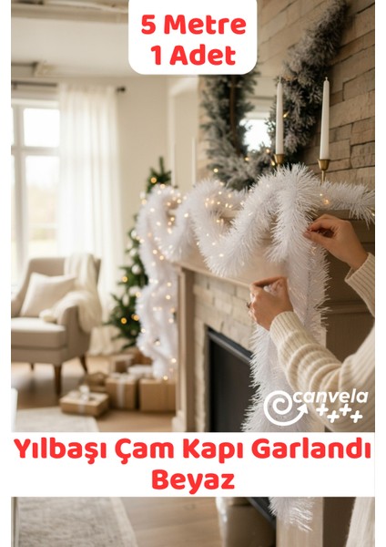 5 Metre Yılbaşı Çam Kapı Garlandı Beyaz
