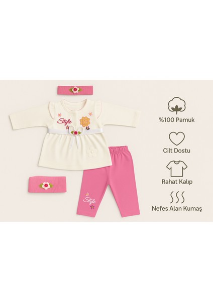 Kız Bebek 3’lü Takım – %100 Pamuk, Cilt Dostu, Rahat Kalıp, Nefes Alan Kumaş fiyatları