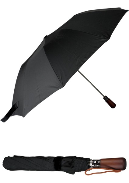 110 cm Ahşap Saplı Otomatik Siyah Rüzgar Korumalı Şemsiye indirimleri