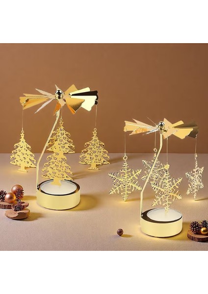 2\'li Set Dönen Işıklı Kar Tanesi ve Ağaç Metal Tealight Mumluk modelleri